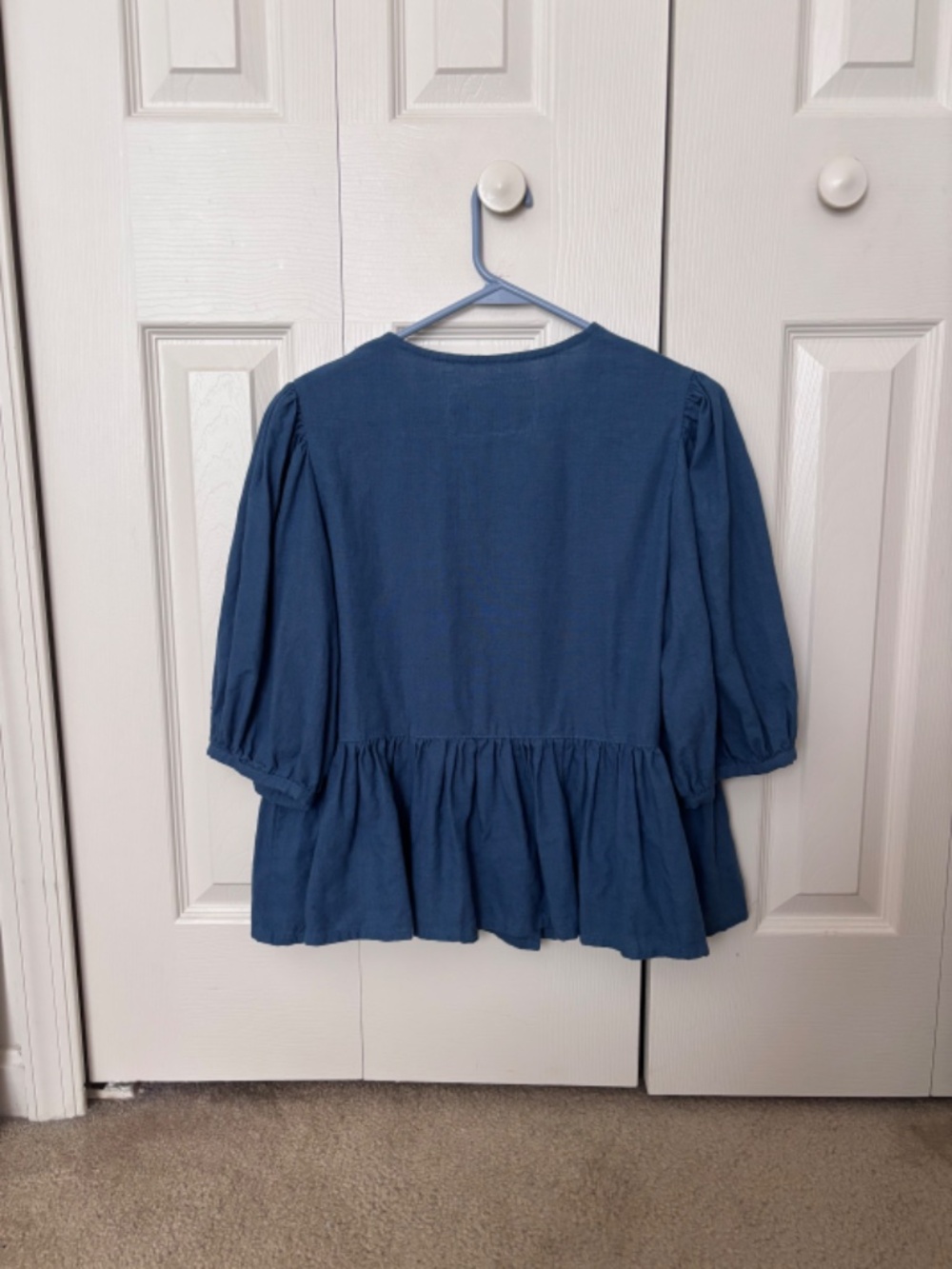 notPerfectLinen Melina Bow-tie Linen Blouse, Indigo, M - Picture 5 of 5